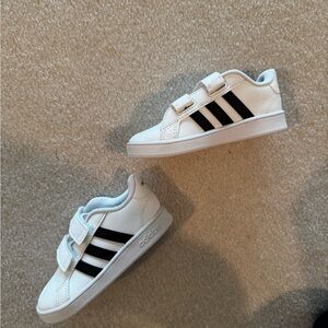 Adidas Kids White and Black Velcro Sneakers